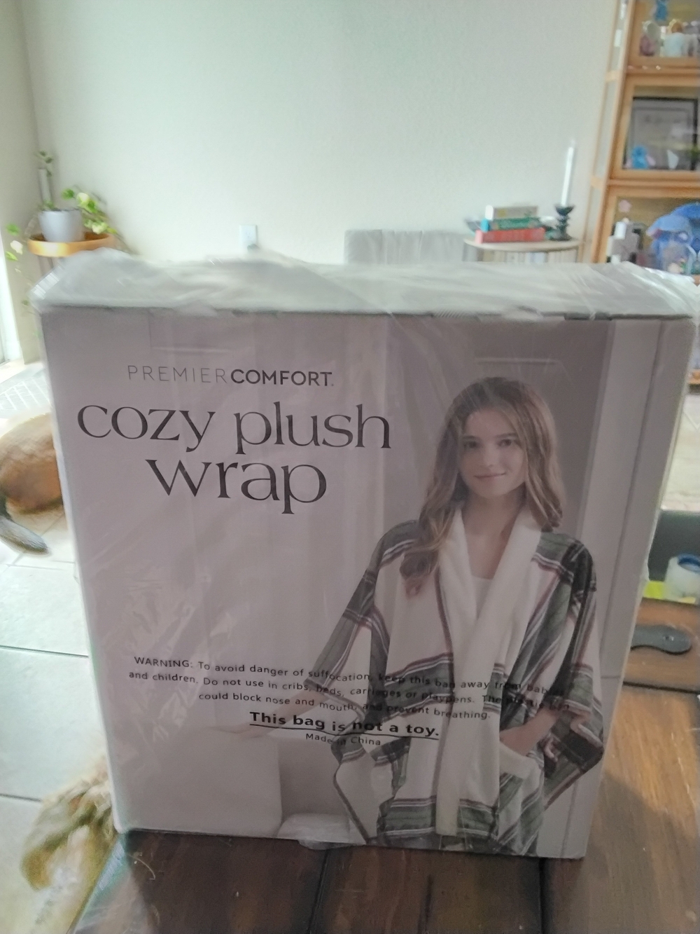 Cozy Plush Wrap - White with Green Plaid